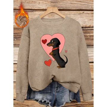 Áo len giả cổ tròn in họa tiết Dachshund màu nâu đen, Áo len nữ mùa thu đông, Áo len nữ thần bán chạy phong cách mới, Trang phục thời trang thông thường phong cách mới dành cho nữ, Áo len thời trang c