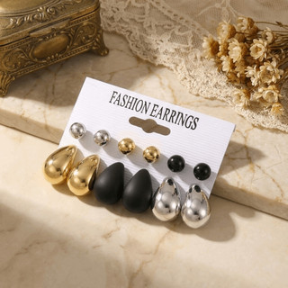 Hobbyin - Bộ 6 bông tai thả chunky dạng giọt nước, hạt cổ điển bóng sang trọng, phù hợp cho đám cưới