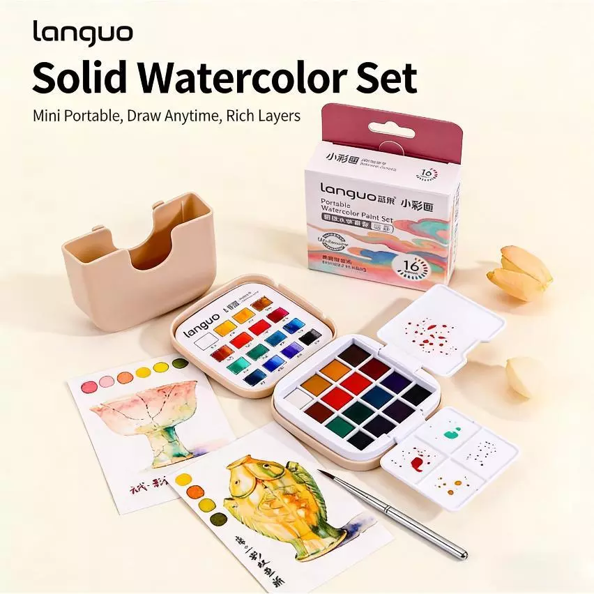 Mini 16 Màu Sắc Màu Chắc Chắn Bộ Sơn Trộn Bảng Bàn Chải Bút Hộp Rửa Nghệ Thuật Học Sinh Vẽ