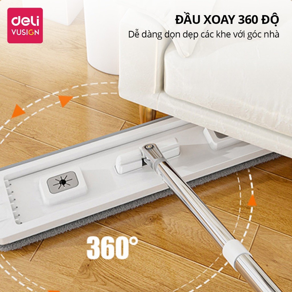 Bộ Cây Lau Nhà Tự Vắt Thế Hệ Mới Deli Chổi Lau 360 Độ Siêu Mỏng 4 Hệ Thống Làm Sạch Có Lỗ Thoát Nước