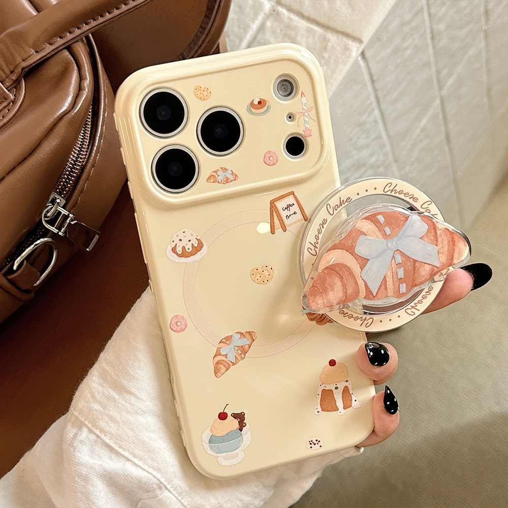 Giá đỡ từ tính Bánh nướng bánh bên trái tim tình yêu Vỏ điện thoại mềm cho iPhone 17 Pro Max 16 15 14 13 Vỏ bảo vệ chống sốc