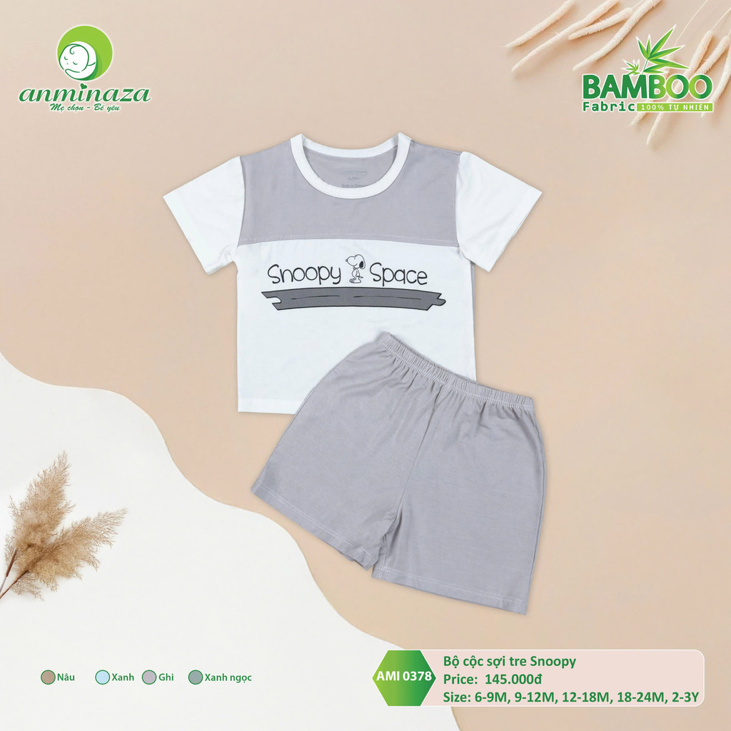 Bộ cộc sợi tre Snoopy Anminaza Vải Sợi Tre Petit Thấm Hút Thoáng Mát - Hàng Chính Hãng AMI0378