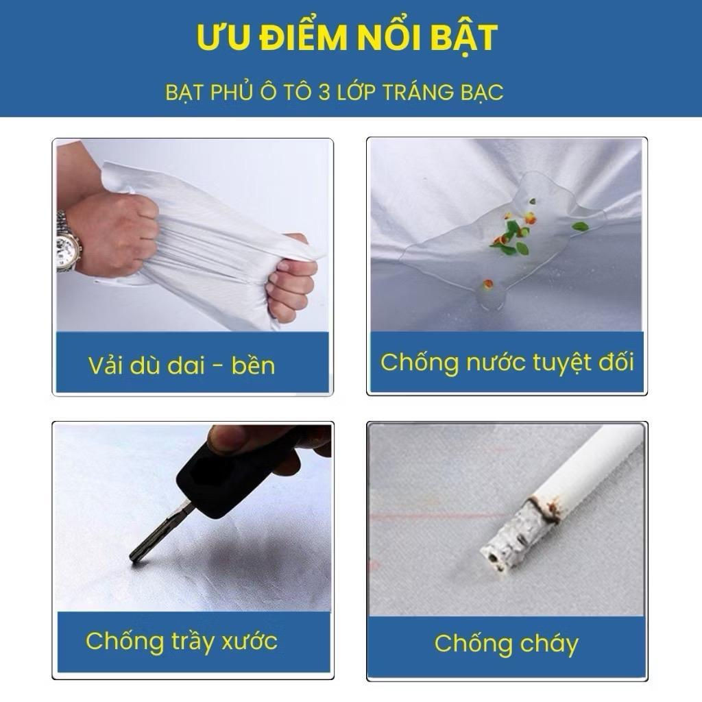 Bạt Phủ ô tô che nắng 3 lớp tặng kèm 1 khăn lau xe và 2 viên sủi rửa kính