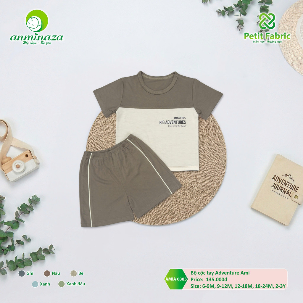 Bộ Cộc Tay Bé Trai Anminaza Vải Sợi Tre Thấm Hút Co Dãn - Hàng Chính Hãng AMI0385