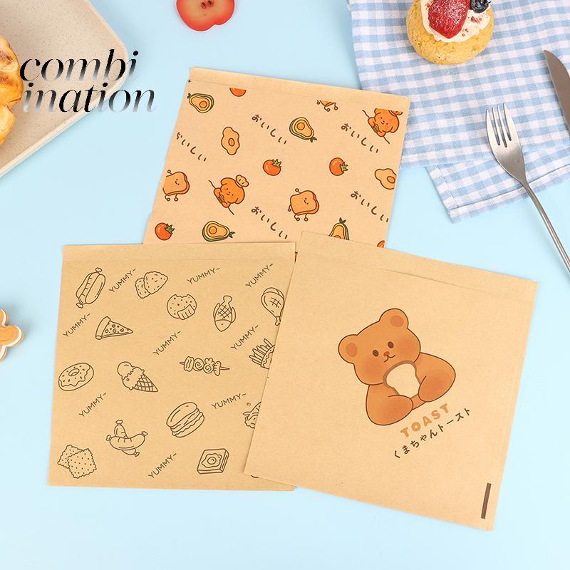 (TFT) 50 Cái Hoạt Hình Dễ Thương Giấy Sáp Vuông Sandwiches Burgers Khoai Tây Chiên Bọc Túi Wd Giấy Nướng Bánh Giấy Thực Phẩm Túi Đựng MỚI