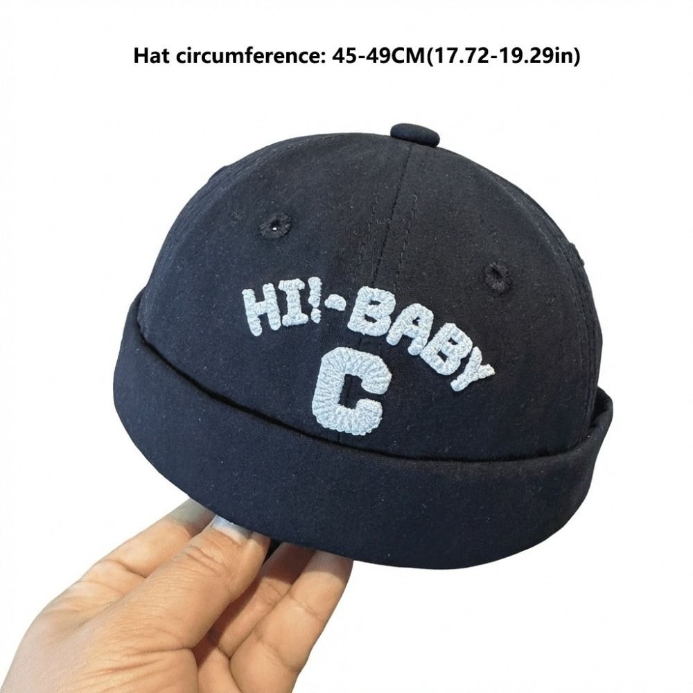 Mũ Docker Bé HOBBYIN, Mũ Beanie Cotton Màu Trơn, Thời Trang Thoáng Khí Thêu Chữ Retro Mũ Không Vành Trẻ Em Cho Bé Trai Bé Gái