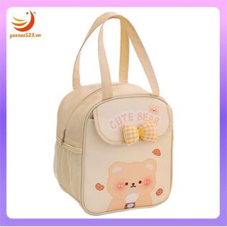 Túi đựng hộp cơm Kawaii dễ thương cách nhiệt tái sử dụng cho bé gái, giữ nóng/lạnh, màu be