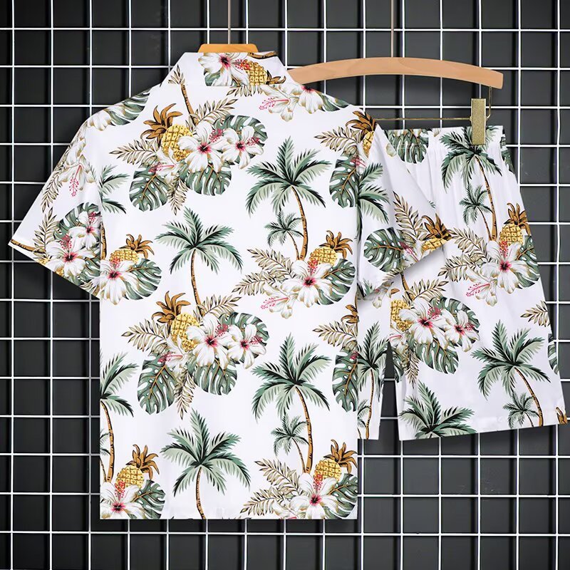 VG Nhiệt Đới Hoa Hawaii Áo Sơ Mi Quần Short Phù Hợp Với Mùa Hè Đi Biển Kỳ Nghỉ Cặp Đôi Mặc Thường Ngày