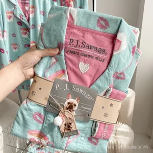 Bộ Đồ Ngủ Thu Đông từ Cotton Nguyên Chất, Phù Hợp Làm Loungewear Thoáng Mát