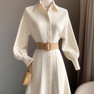 Đầm sơ mi nữ thời trang,Thiết kế cổ sơ mi thanh lịch,Có thắt lưng tôn dáng,Dáng dài xòe nhẹ sang trọng,đi làm, đi chơi