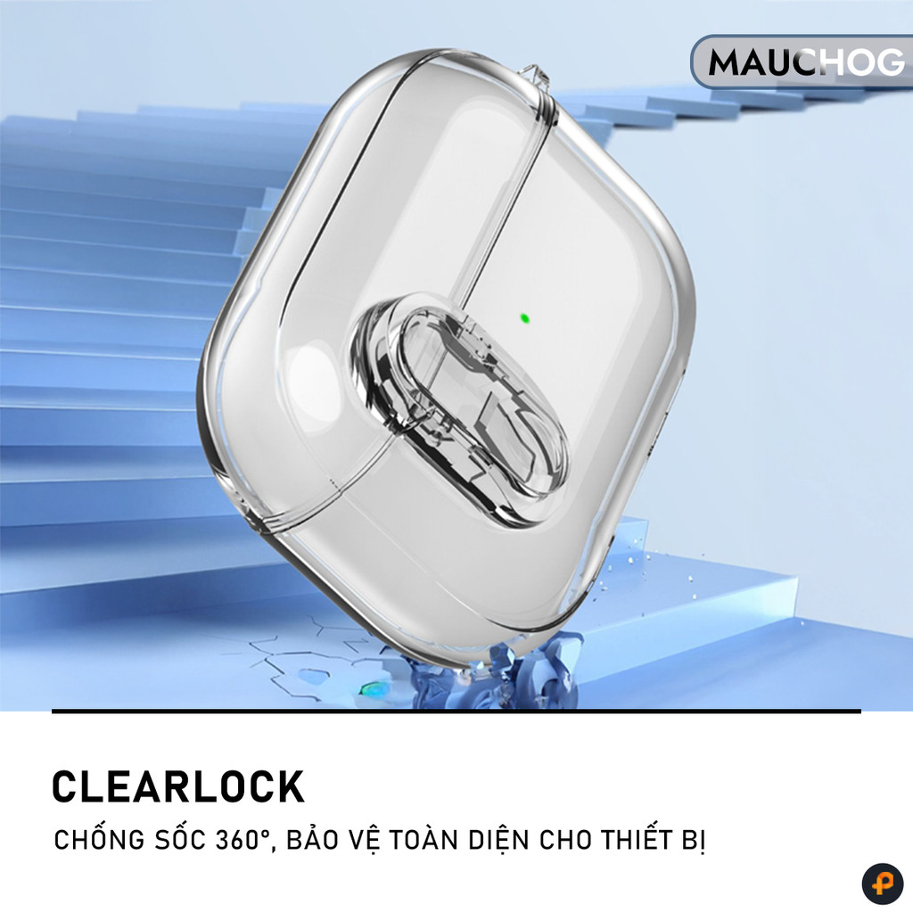 Ốp Case Trong Suốt Có Khóa Chống Rơi Nắp Kèm Móc Treo Cho Tai Nghe Airpods Pro 3 2 Airpods 4