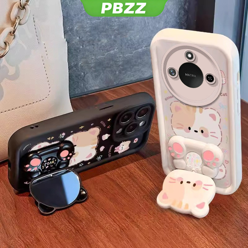 Ốp điện thoại 3 trong 1 honor X9C 5G X9A X9B X9D X9 X9C SMART 5G Vỏ mềm thiết kế mới thẩm mỹ gương trang điểm mèo dễ thương có giá đỡ & dây buộc cho bé gái JTDTMZJ01