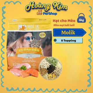 Hạt cho mèo 6kg MOLIK topping - Hỗ trợ tiêu hóa, chăm sóc da, dưỡng lông, giảm mùi hôi phân
