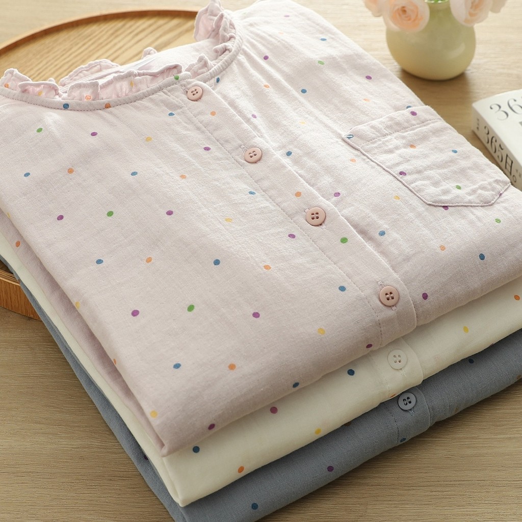 Áo sơ mi nữ 100% sợi cotton cao cấp, họa tiết chấm bi, thời trang hàng ngày