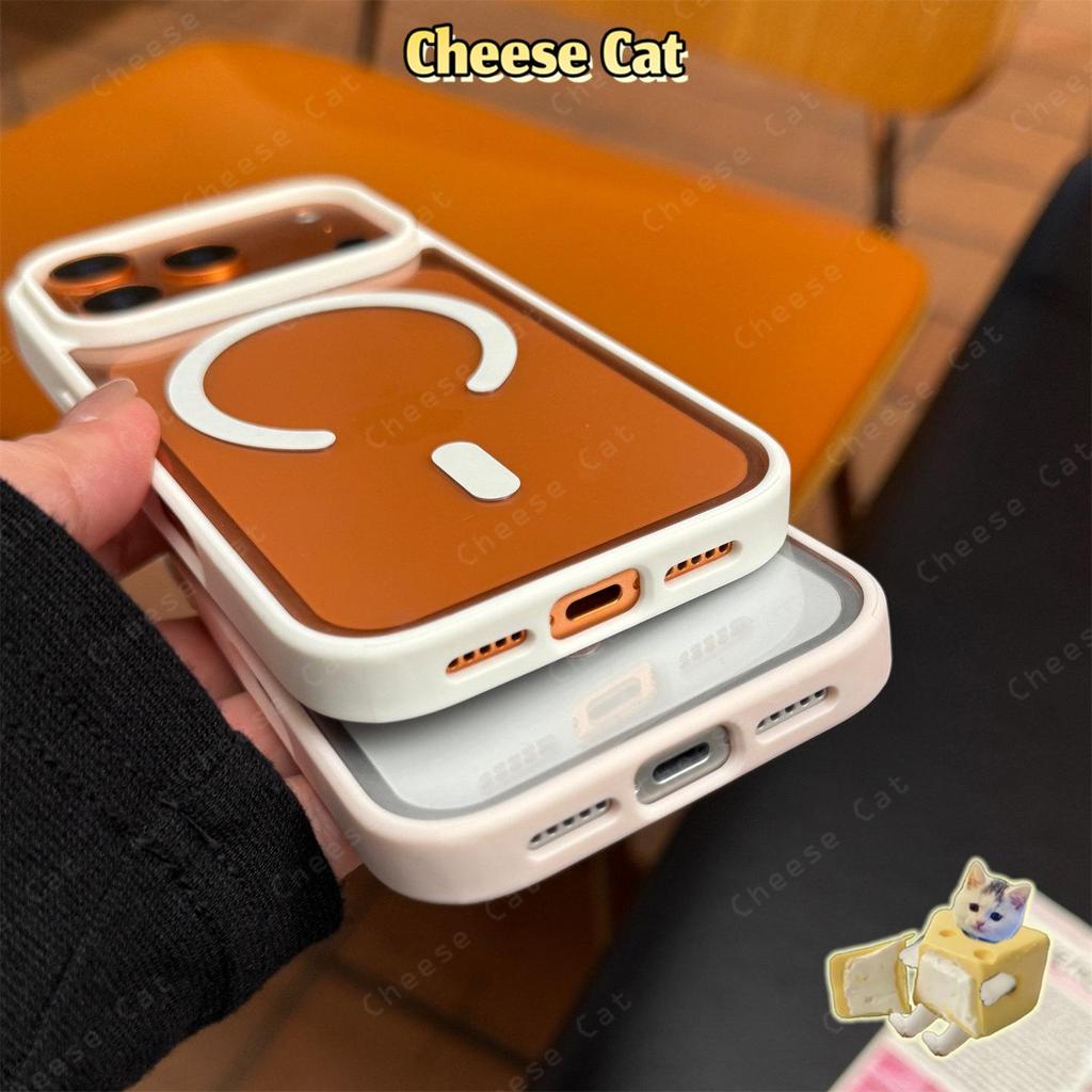 Vỏ sạc không dây từ tính hình vuông vỏ acrylic cứng cho iPhone 11 12 13 14 15 Pro Max X Xs 7 Plus mới viền màu đơn giản