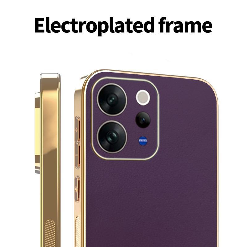 Ốp Lưng Cho Vivo V70 Elite Da Màu Trơn Siêu Mỏng Mạ Điện Cạnh Chống Rơi Vỏ Điện Thoại
