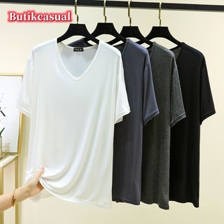 Nam Modal Rời Thường Ngày Áo Size Lớn Cổ Chữ V Tay Ngắn Áo Top Mùa Hè Mới Đồng Bằng Co Giãn Đáy Áo Sơ Mi