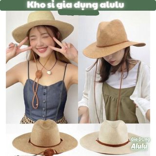 Nón Cói Phớt Panama Unisex Quai Da Cá Tính - Mũ Cói Đi Biển Thời Trang - Kho sỉ gia dụng alulu