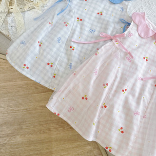 [8-26kg]  Váy Đầm Hè Thô Cotton Sát Nách Cổ Sen Nơ 2 Bên Cho Bé Gái Đi Học Đi Chơi Xanh- Hồng