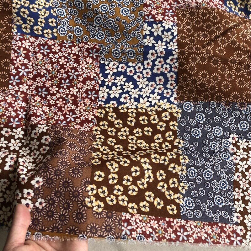 Vải Lanh Cotton Chắp Vá In Vải Hồng Xanh Nâu Nhỏ Hoa Vải Cho DIY May Đầm Quần Áo Khăn Trải Bàn Rèm 50X150cm