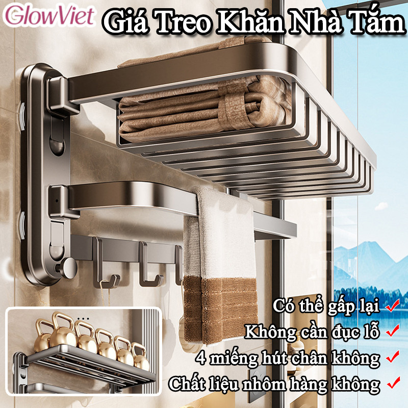 Giá Treo Khăn Nhà Tắm,Hút Chân Không,04 Cốc Hút Siêu Chắc,gấp gọn,50/60cm,Không Khoan Đục,Chống Han Gỉ