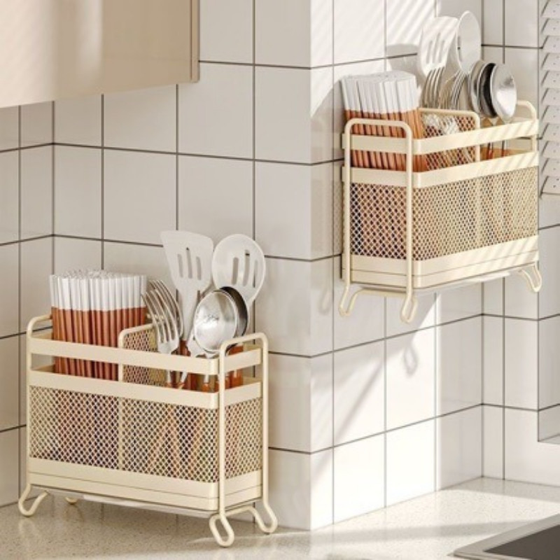 Hộp đựng đũa, giá để đũa thìa nhà bếp, thép carbon, 2/3 ngăn, thoát nước, chống nấm mốc, treo tường/đặt bàn