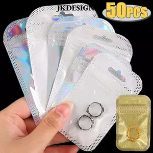 JKDESIGN 50 Chiếc Túi Đựng Nhựa, Túi Làm Dày Túi Tự Niêm Phong, Bông Tai Trong Suốt Nhẫn Vòng Cổ Màn Hình Hiển Thị Túi Bao Bì Trang Sức Có Thể Khóa Lại