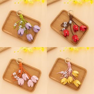Mặt dây chuyền túi OLVIDO, Móc chìa khóa hoa bằng da PU nhiều màu, Móc khóa hoa Tulip thủ công thời trang Phụ kiện chìa khóa xe hơi
