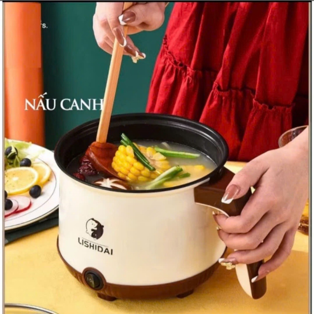 Nồi Điện Mini LISHIDAI 2 Tầng Đa Năng Tặng Kèm Khay Hấp INOX ( Chiên, Xào, Nấu ăn, nấu cơm, nấu lẩu mini ) siêu tiện lợi