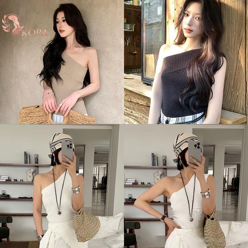 Áo Vest một vai không đều KOPA - Màu trơn không tay co giãn VN