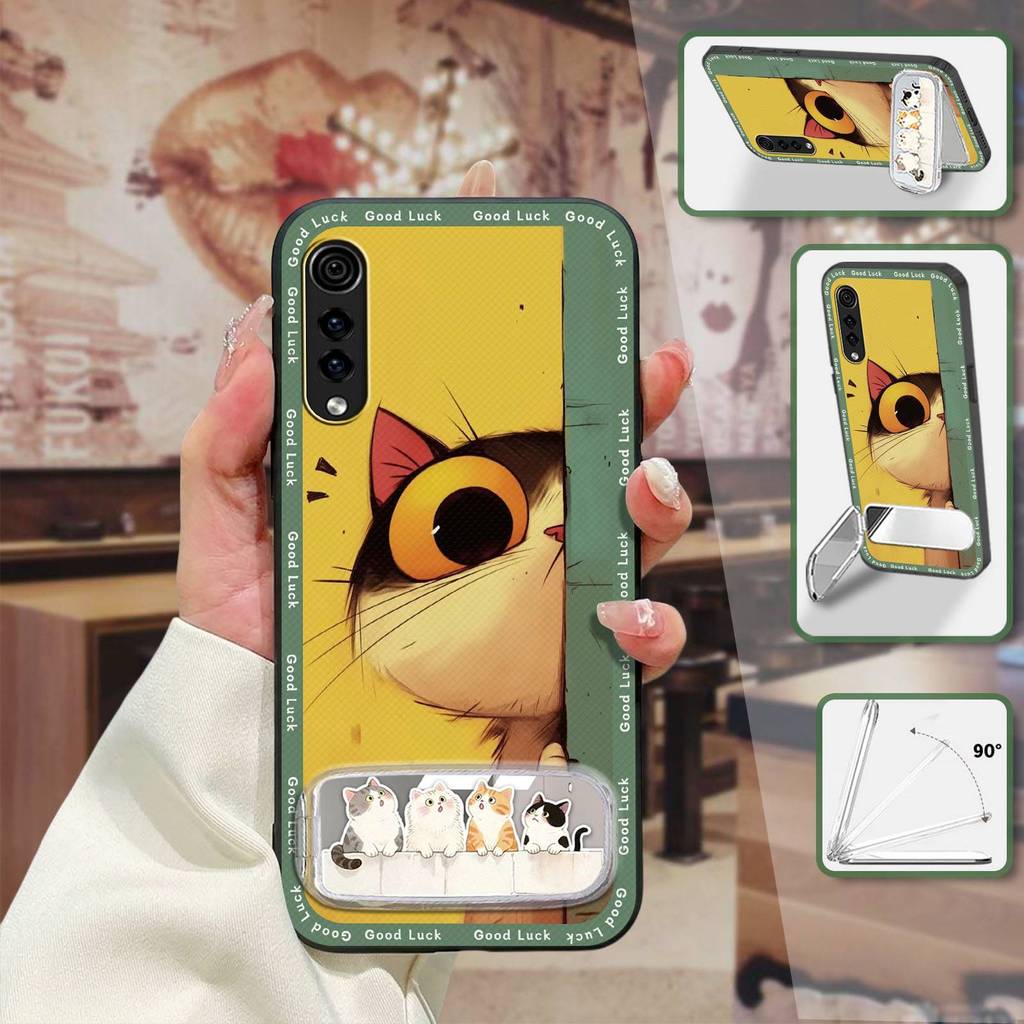 Ốp Điện Thoại Chống Sốc Bảo Vệ Cho LG Velvet 4G / 5G 3D Túi Điện Thoại Vải Miếng Dán Chân Đế Gương Trang Điểm Giá Đỡ Điện Thoại Chống Va Đập Thiết Kế Thời Trang Ốp Lưng Mềm Hoạt Hình Silicon