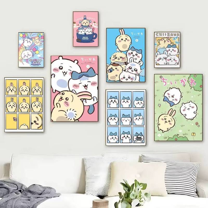 Phổ Biến Nhân Vật Dễ Thương Chiikawa Phim Poster Canvas Tranh Nghệ Thuật Nhà Trang Trí Tường Canvas Poster