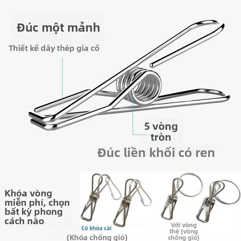 Kẹp quần áo bằng thép không gỉ, chống gió, kẹp niêm phong, kẹp mùa xuân cho tất/móc treo POVB