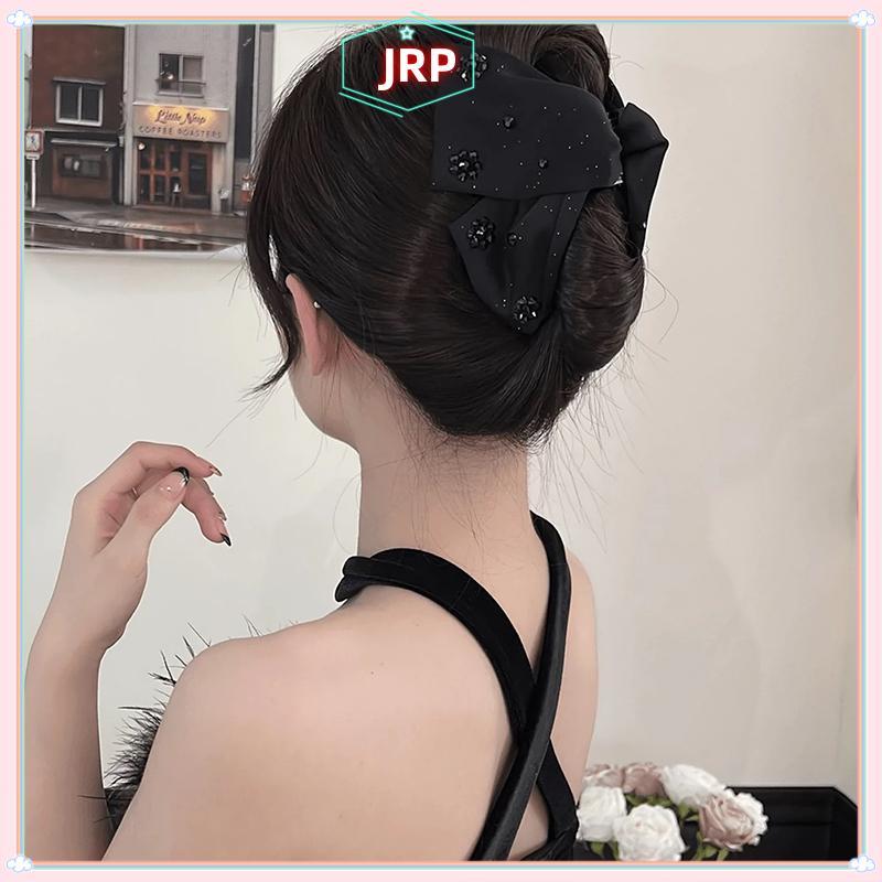Kẹp tóc nơ lớn JRP với chất liệu satin mềm và chi tiết kim cương giả, phụ kiện thời trang cho nữ