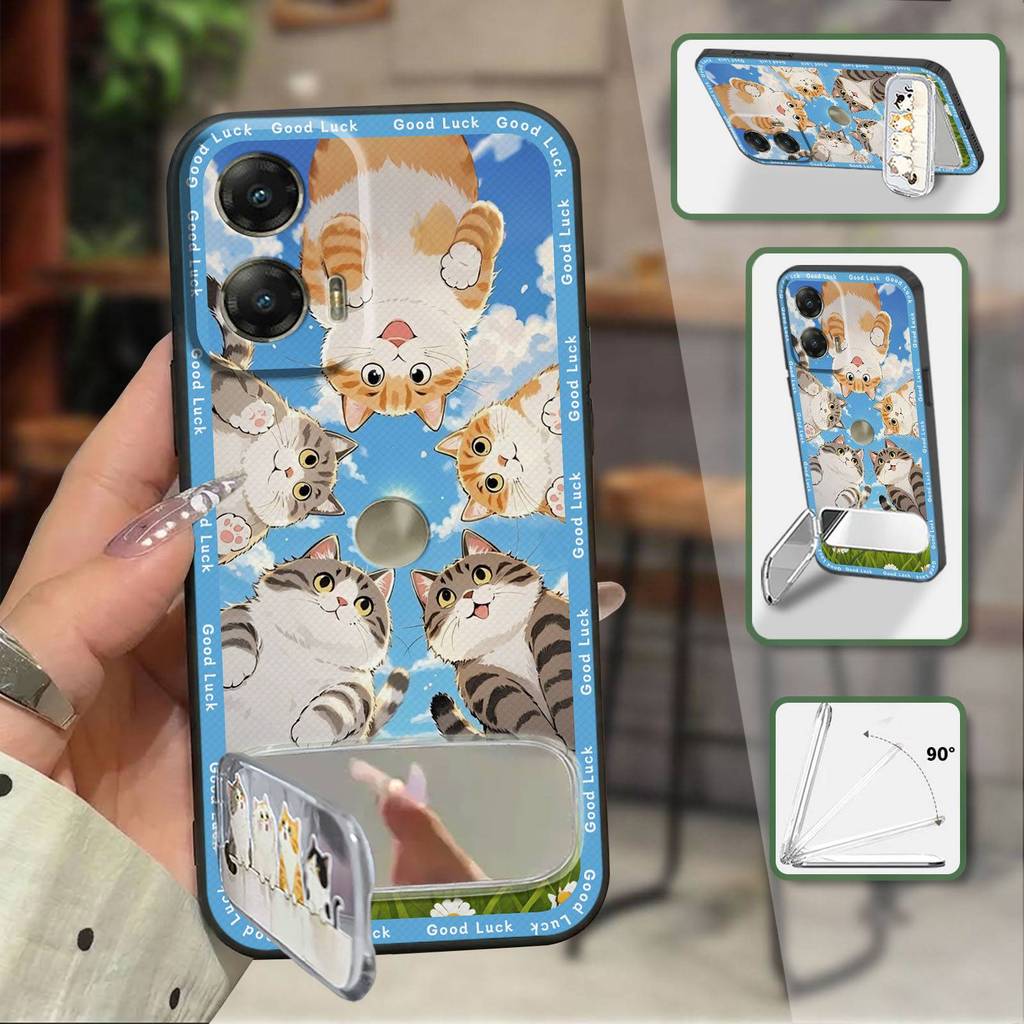 Ốp lưng Chống Sốc Cho MOTO G Stylus 5G 2024 Bền Chống Va Đập Miếng Dán Vải Gương Trang Điểm Túi Điện Thoại TPU Chân Đế Sang Trọng Chống Bụi 3D Bảo Vệ Silicon Dễ Thương