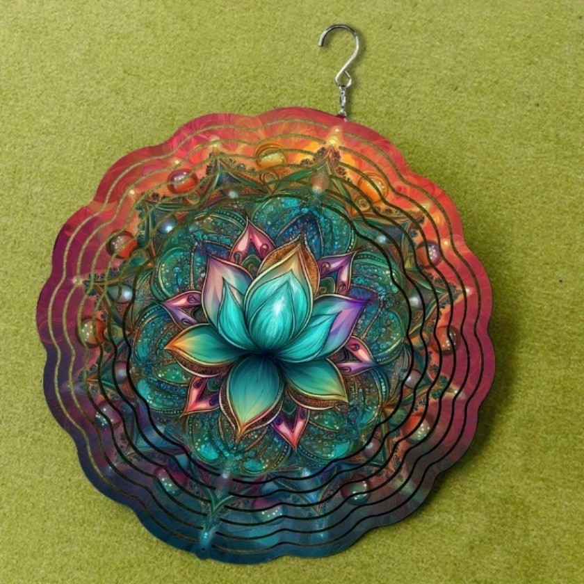 CIFbuy Hoa Sen Chuông Gió Với Mandala Thiết Kế Teal Nhiều Màu Hoa Văn Cho Ngoài Trời Trang Trí Sân Vườn Quà Tặng