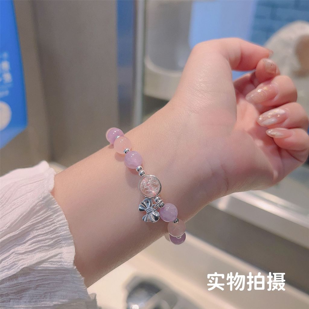 Vòng tay đá mắt mèo màu hồng tự nhiên dành cho nữ