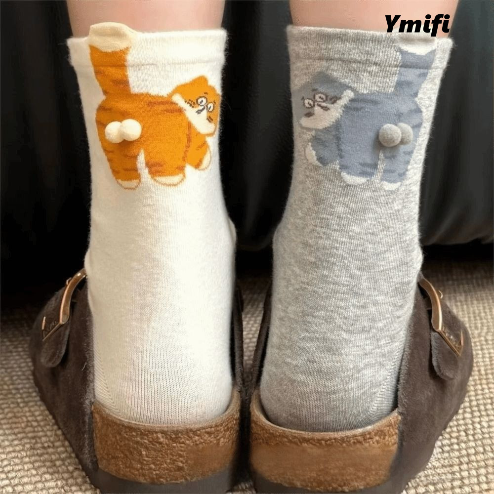 Tất Cotton YMIFI Ống Giữa Trứng Mèo Hút Mồ Hôi, Thiết Kế Thoải Mái Ba Chiều Cho Nam và Nữ