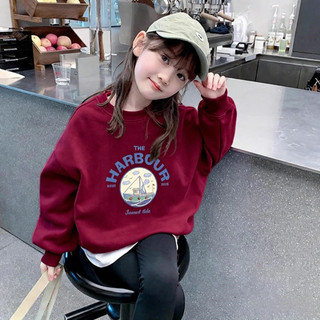 Áo sweatshirt cổ tròn mỏng, đơn giản, in hình hoạt hình anime dành cho bé gái, màu đỏ tía, thích hợp cho dịp năm mới.