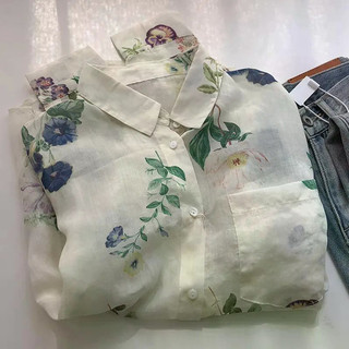 Áo sơ mi retro voan mỏng tay dài cổ ve, phù hợp mùa xuân hè