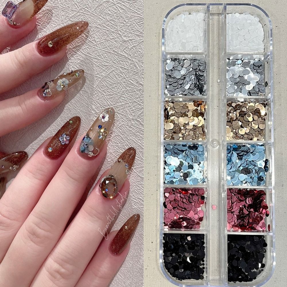 AWNGD Chấm Bi Lấp Lánh Trang Trí Nghệ Thuật Móng Tay, Phụ Kiện Nhiều Màu Sắc DIY, Y2K 12 Lưới Tối Giản Kim Sa, Dùng Cho Salon