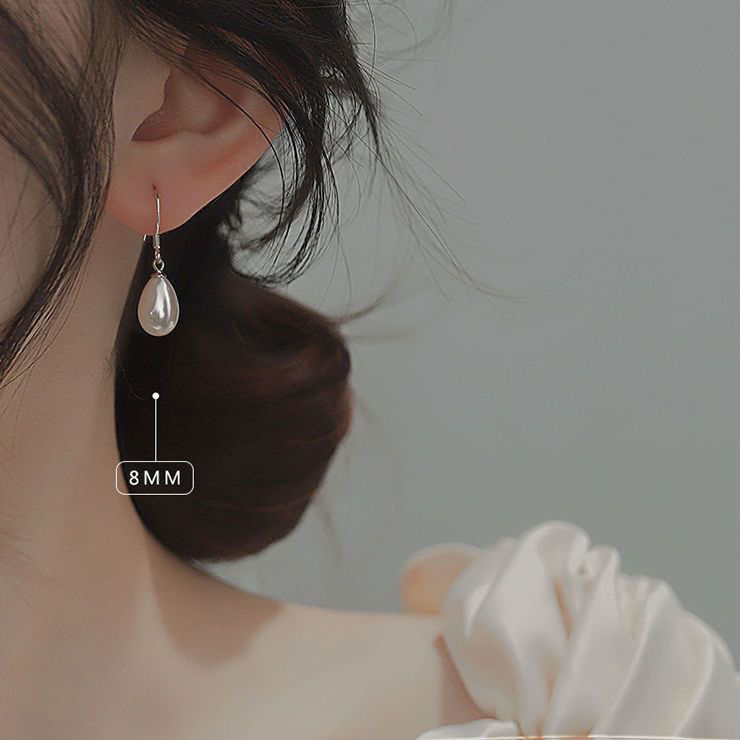 Bông tai ngọc trai đơn giản, thiết kế giọt nước cổ điển, tinh tế và đa năng