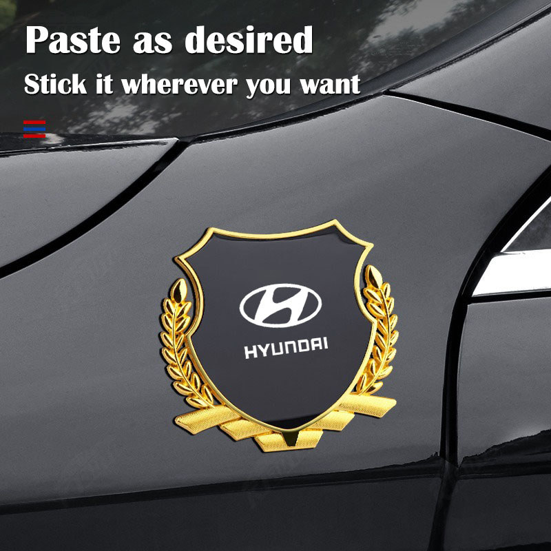 Hyundai Kim Loại Biểu Tượng Miếng Dán Tai Lúa Mì Bên Cửa Sổ Miếng Dán Cá Tính Trang Trí Xe Sửa Đổi Miếng Dán Cho Hb20 Tucson I30 Avante Palisade Creta Accent Santa Fe i10 kona