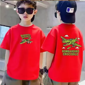 Áo Thun Cá Sấu, 100% Cotton, ngắn Tay, Thiết Kế Tròn, Hoạt Hình, 3-14 tuổi, Cổ Tròn