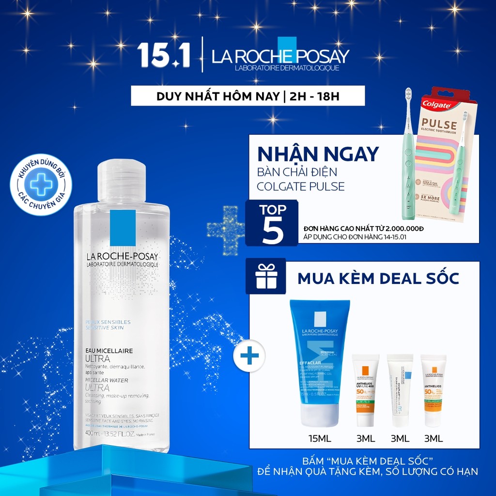 Nước tẩy trang làm sạch sâu cho da nhạy cảm La Roche-Posay Micellar Water Sensitive Skin 400ml