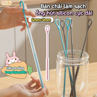 【BabyJoy】Bàn chải làm sạch ống hút silicon cực dài,Bộ hai chiếc,tay cầm chống trượt mềm dẻo