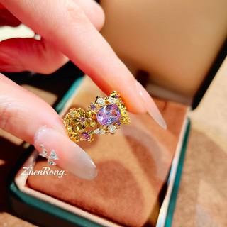 Châu Âu Mỹ ins Nhẫn Kim Cương Tím Vàng Phong Cách Mới Nữ