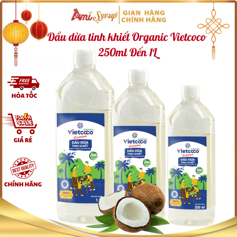 Dầu Dừa Tinh Khiết Organic Vietcoco Chai 250ml Đến 1L Thơm Ngon Ngọt Dịu Nguyên Liệu Nấu Ăn, Làm Đẹp