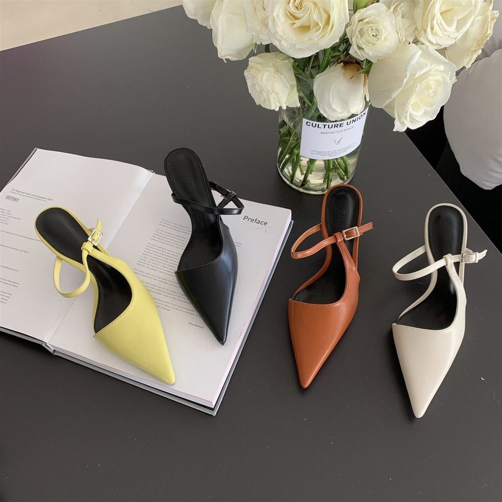 Dép xỏ ngón TT Nữ Dây đeo phẳng Giày sandal gót cao Tính khí phù hợp