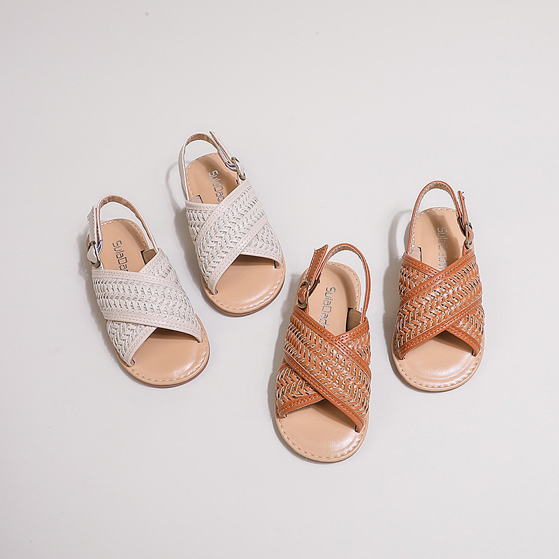 Giày sandal nữ mùa hè ngọt ngào, gót giày dệt kim mềm mại và thoáng khí, giày sandal đi biển.